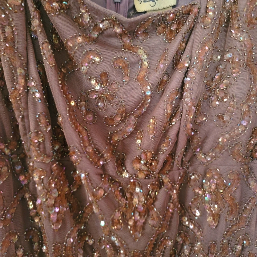 Midnight Velvet, size 20, copper brown, with seed beads and sequins